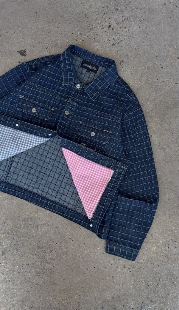 UNIQUE PLAID DENIM JACKET