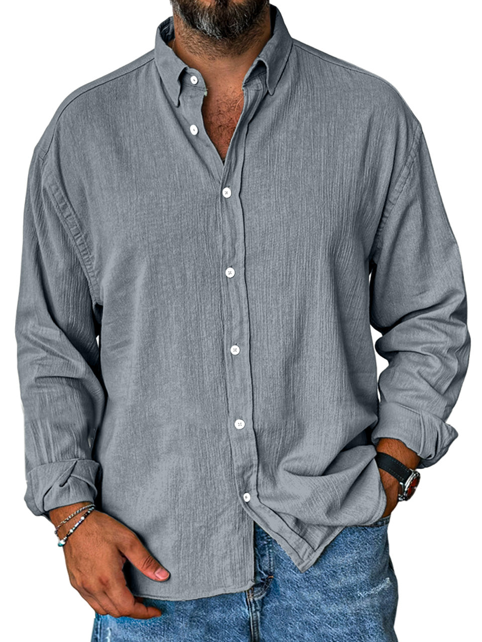 Men's Comfortable Everyday Solid Color Lapel Long Sleeve Shirt