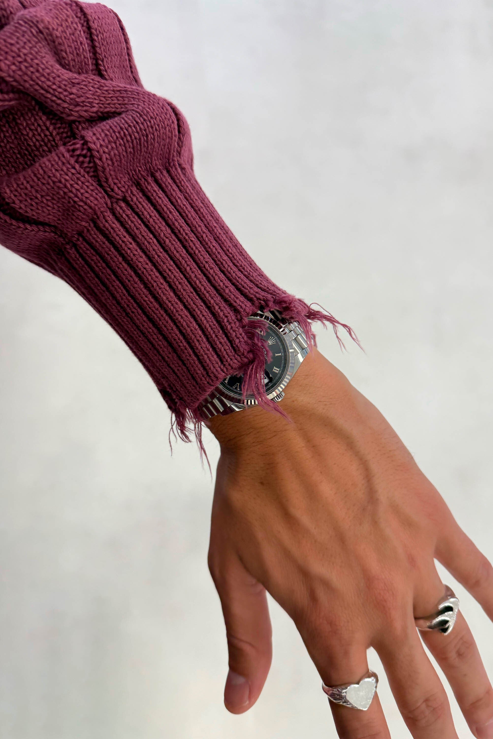 CABLE KNIT DISTRESSED SWEATER