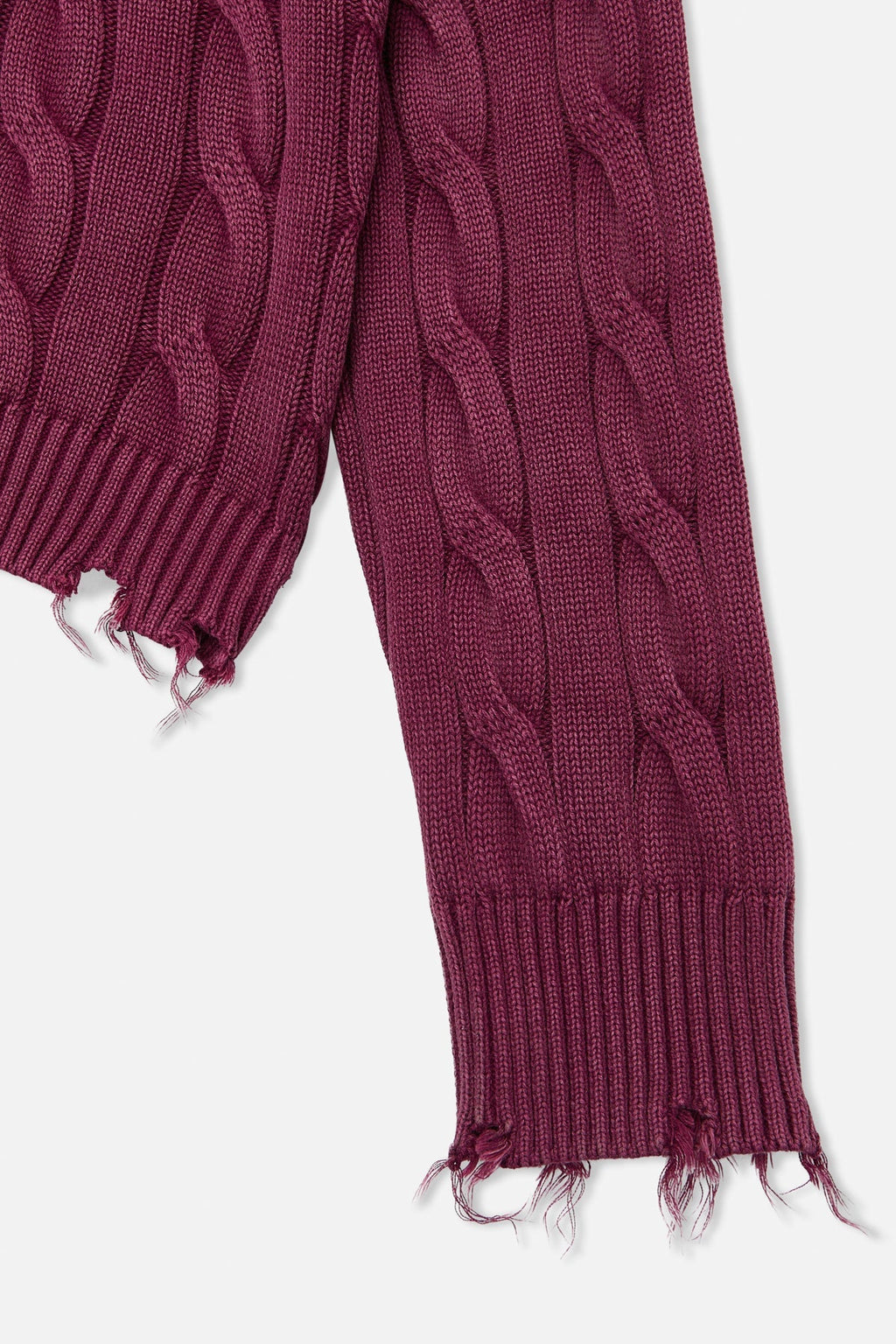 CABLE KNIT DISTRESSED SWEATER
