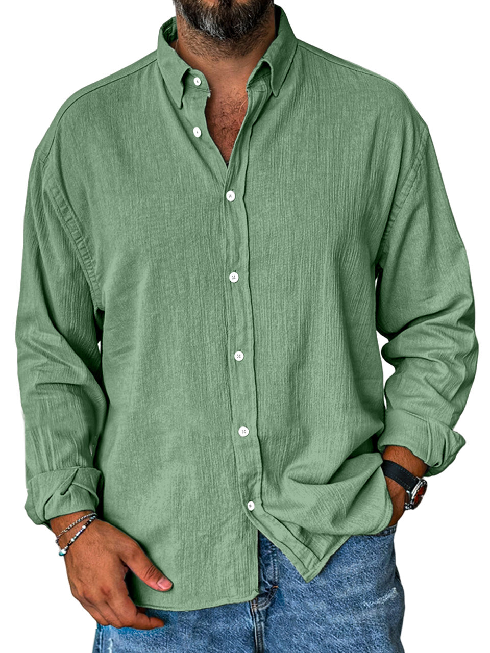 Men's Comfortable Everyday Solid Color Lapel Long Sleeve Shirt