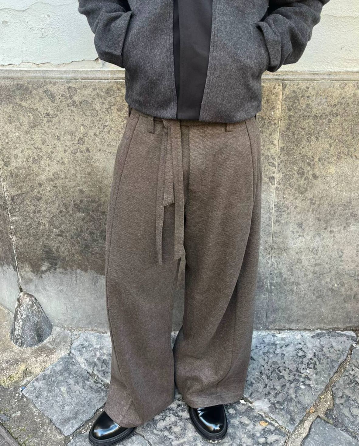 BROWN DRAWSTRING WOOL TROUSERS